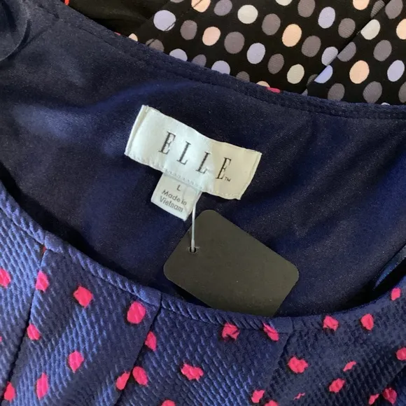 Elle Blue &amp; Hot Pink Polka Dot Dress EUC Size Large
