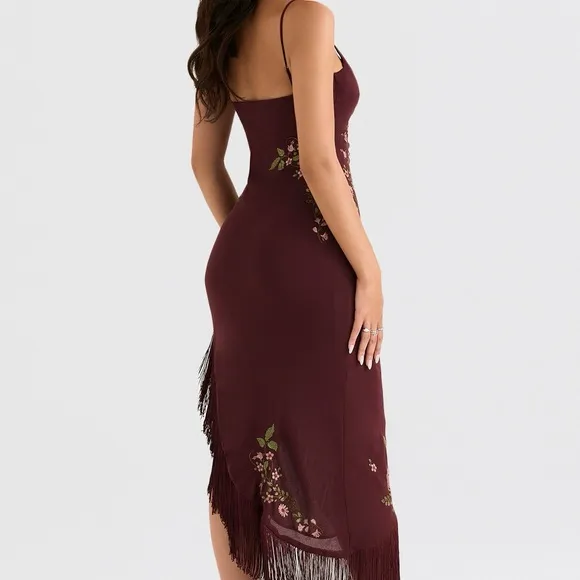 ELOISAWine Embroidered Midi Dress
