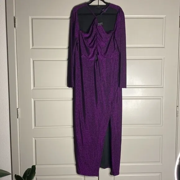 Eloquii NWT Purple Glitter Cut Out Midi Gown Dress 20