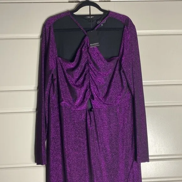 Eloquii NWT Purple Glitter Cut Out Midi Gown Dress 20