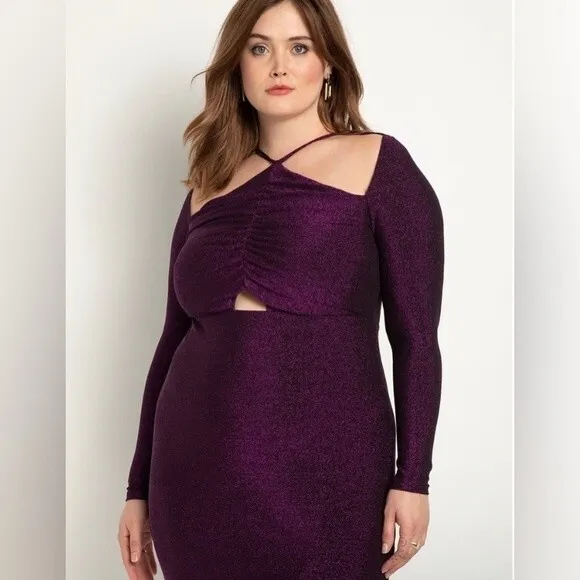 Eloquii NWT Purple Glitter Cut Out Midi Gown Dress 20