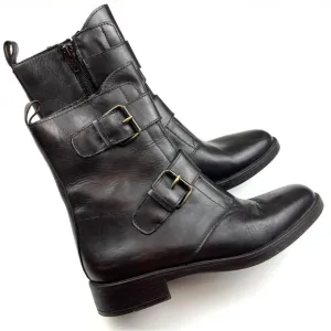Emanuele Crasto Dark Brown Italian Leather Moto Biker Mid Shaft Boots 8.5