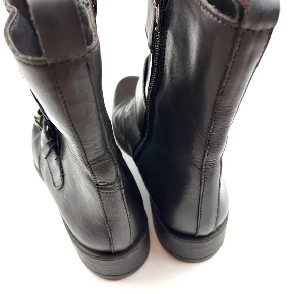 Emanuele Crasto Dark Brown Italian Leather Moto Biker Mid Shaft Boots 8.5