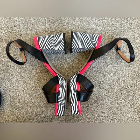 Embassy London - Women’s Long Beach Optical Zebra &amp; Black &amp; Pink Heels - Sz 37