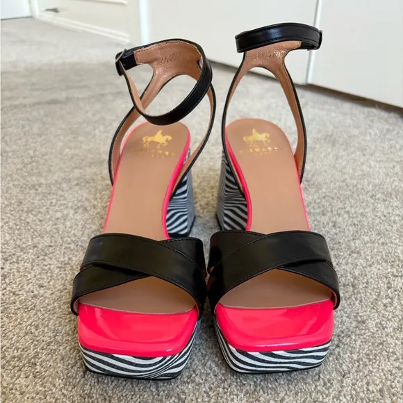 Embassy London - Women’s Long Beach Optical Zebra &amp; Black &amp; Pink Heels - Sz 37