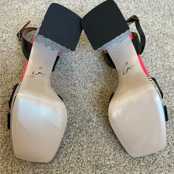 Embassy London - Women’s Long Beach Optical Zebra &amp; Black &amp; Pink Heels - Sz 37