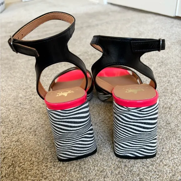 Embassy London - Women’s Long Beach Optical‎ Zebra &amp; Black &amp; Pink Heels - Sz 37