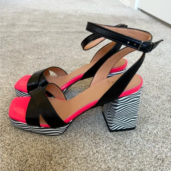 Embassy London - Women’s Long Beach Optical Zebra &amp; Black &amp; Pink Heels - Sz 37