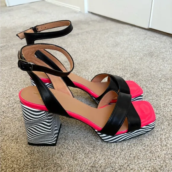Embassy London - Women’s Long Beach Optical Zebra &amp; Black &amp; Pink Heels - Sz 37