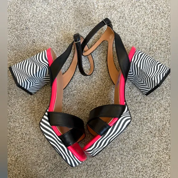 Embassy London - Women’s Long Beach Optical Zebra &amp; Black &amp; Pink Heels - Sz 37