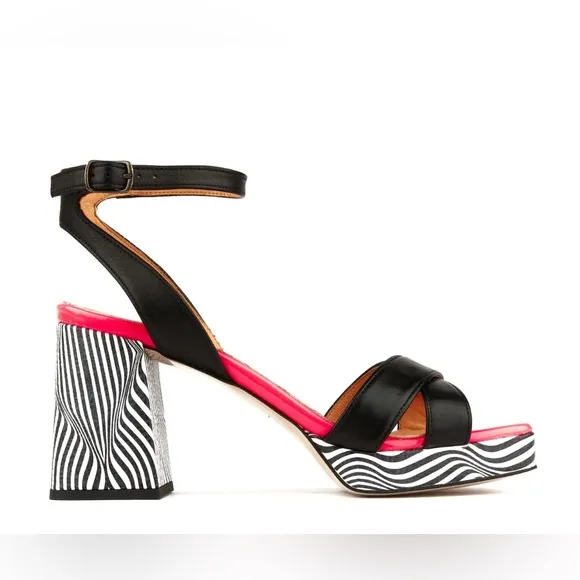 Embassy London - Women’s Long Beach Optical Zebra &amp; Black &amp; Pink Heels - Sz 37