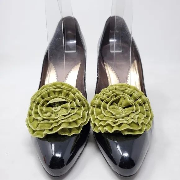 Emporio Armani Black Patent Leather Suede Heels