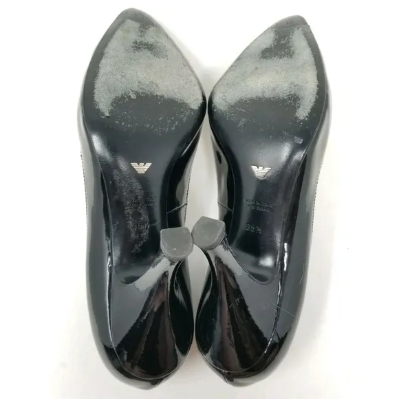 Emporio Armani Black Patent Leather Suede Heels