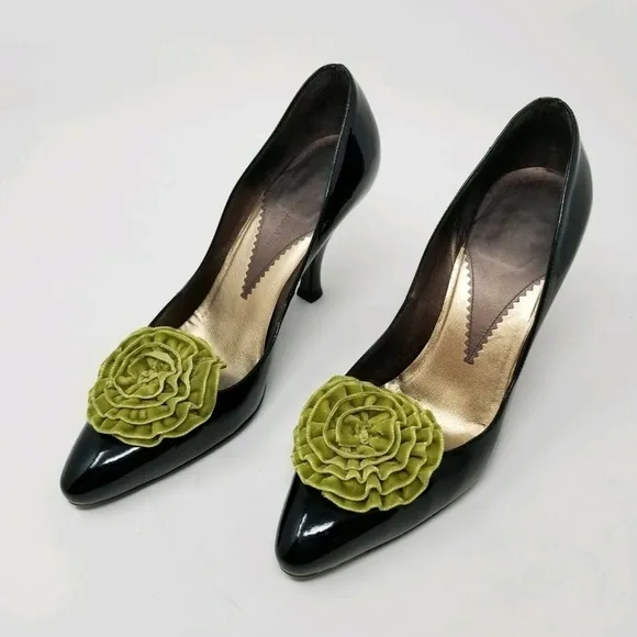 Emporio Armani Black Patent Leather Suede Heels