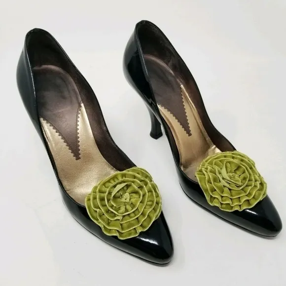 Emporio Armani Black Patent Leather Suede Heels