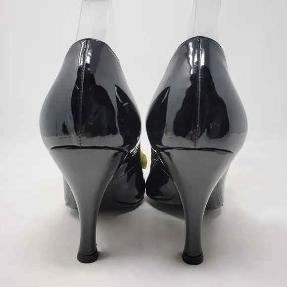 Emporio Armani Black Patent Leather Suede Heels