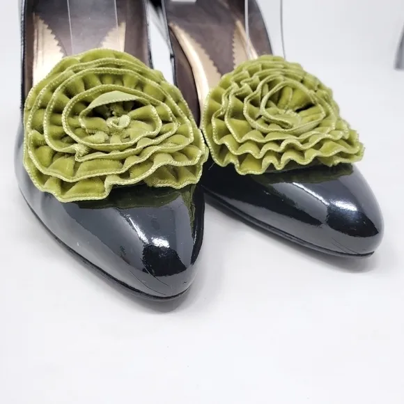 Emporio Armani Black Patent Leather Suede Heels