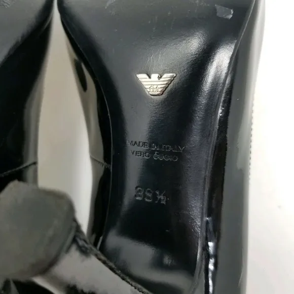 Emporio Armani Black Patent Leather Suede Heels