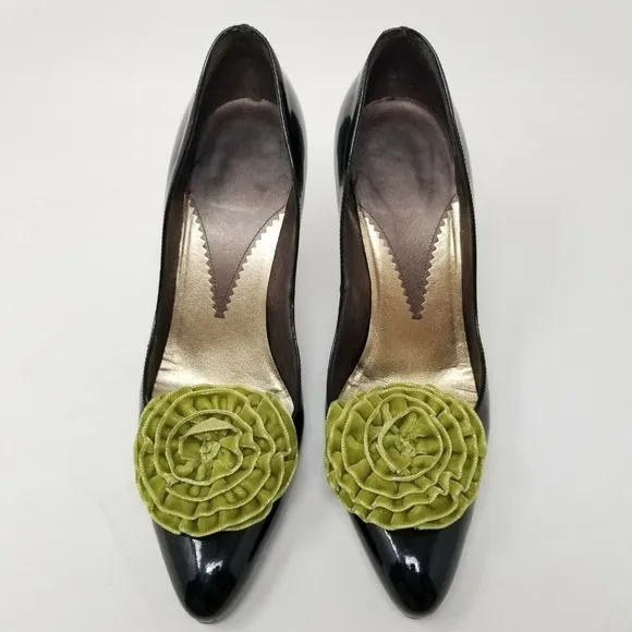 Emporio Armani Black Patent Leather Suede Heels