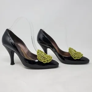 Emporio Armani Black Patent Leather Suede Heels