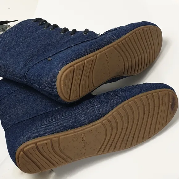 Emu Australia Brooklyn fur and Denim moccasin lace-up booties size 9
