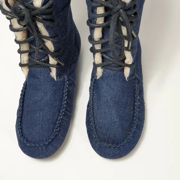 Emu Australia Brooklyn fur and Denim moccasin lace-up booties size 9