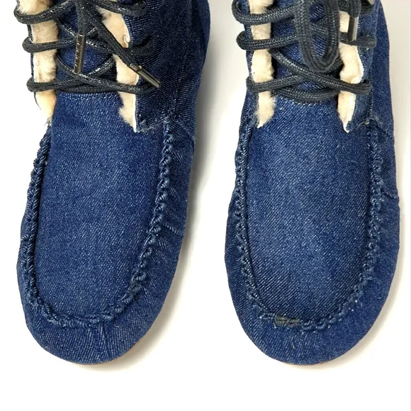 Emu Australia Brooklyn fur and Denim moccasin lace-up booties size 9