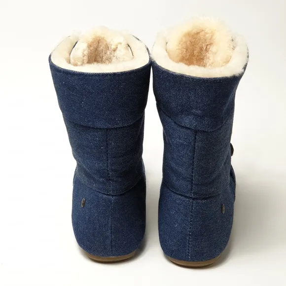 Emu Australia Brooklyn fur and Denim moccasin lace-up booties size 9
