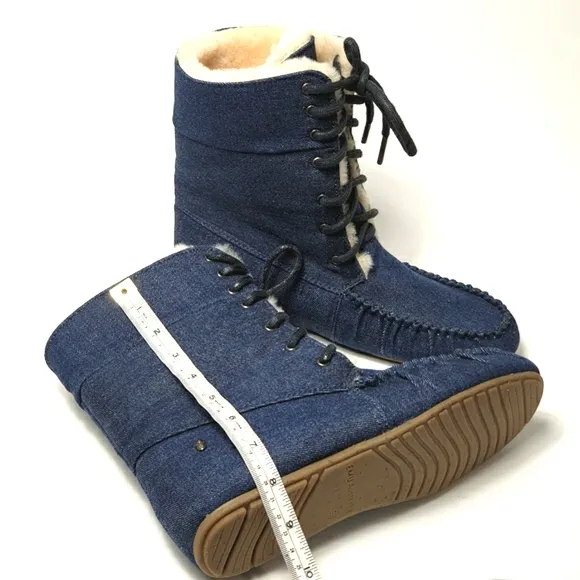 Emu Australia Brooklyn fur and Denim moccasin lace-up booties size 9
