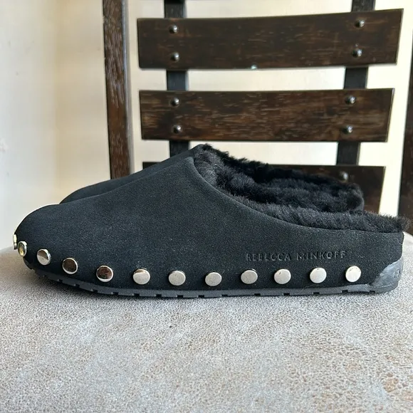 Emu Australia x Rebecca Minkoff Black Monch Stud-Accent Suede  Slippers Size 7
