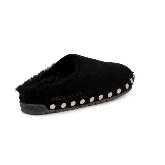Emu Australia x Rebecca Minkoff Black Monch Stud-Accent Suede  Slippers Size 7