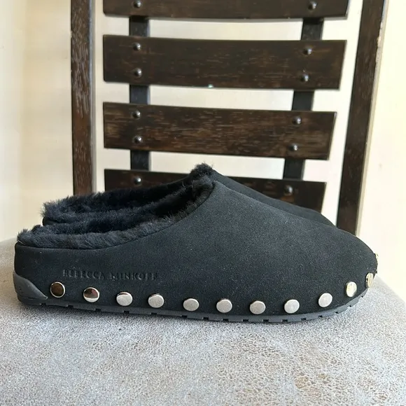 Emu Australia x Rebecca Minkoff Black Monch Stud-Accent Suede  Slippers Size 7