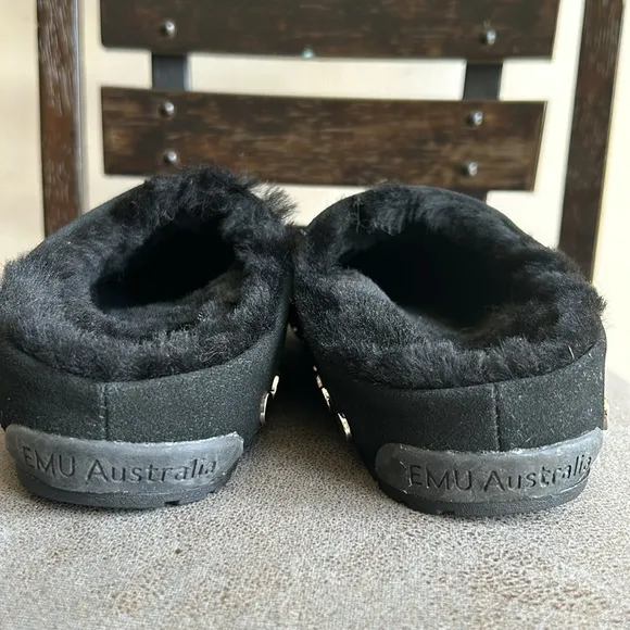 Emu Australia x Rebecca Minkoff Black Monch Stud-Accent Suede  Slippers Size 7