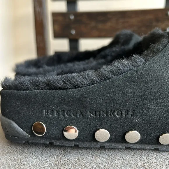 Emu Australia x Rebecca Minkoff Black Monch Stud-Accent Suede  Slippers Size 7