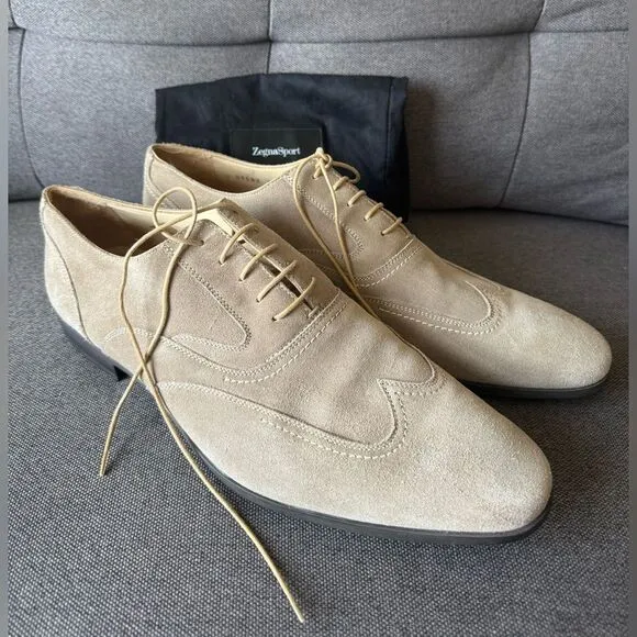 Ermenegildo Zegna Sport Men’s Suede Oxford Shoes Beige Sz 11 US Made in Italy