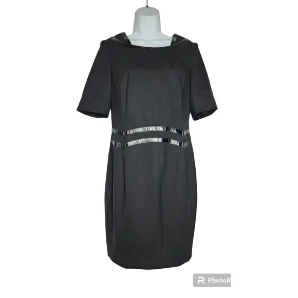 Escada Faux Patent Trim Black Dress 36