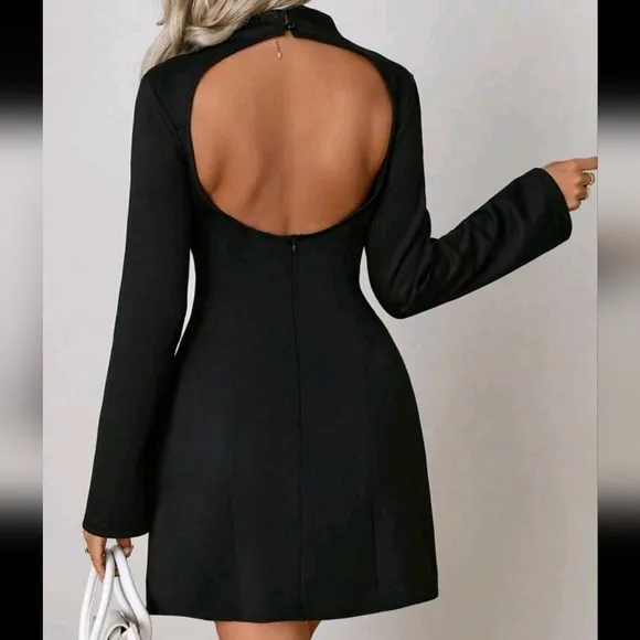 Essnce Women Solid Color Stand Collar Slim Fit Casual Midi Dress