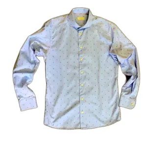 Eton Light Blue With Red Blue Geo Print Slim Fit Dress Shirt Size 16.5