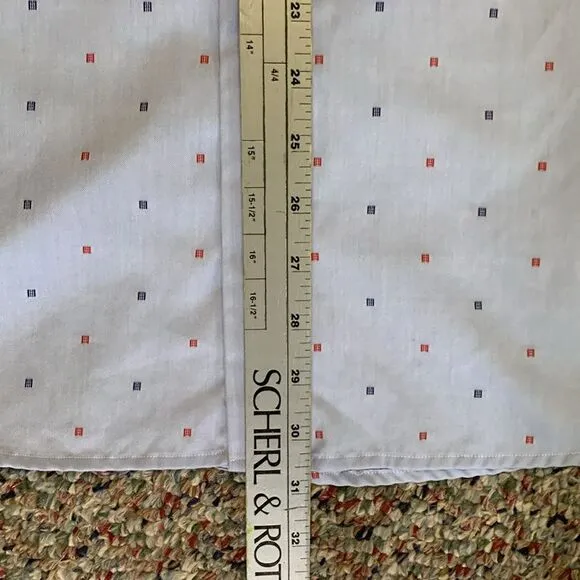 Eton Light Blue With Red Blue Geo Print Slim Fit Dress Shirt Size 16.5