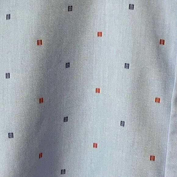 Eton Light Blue With Red Blue Geo Print Slim Fit Dress Shirt Size 16.5