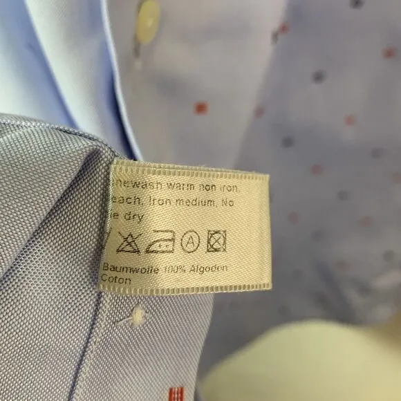 Eton Light Blue With Red Blue Geo Print Slim Fit Dress Shirt Size 16.5