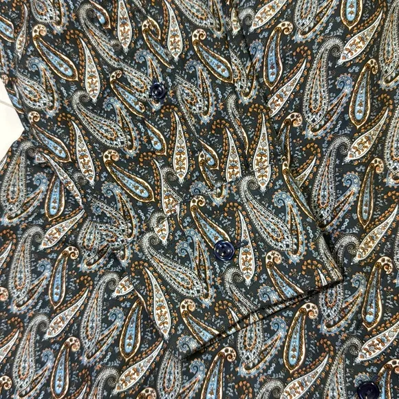 Eton mens 15.5 39 slim fit blue orange paisley print dress shirt EUC