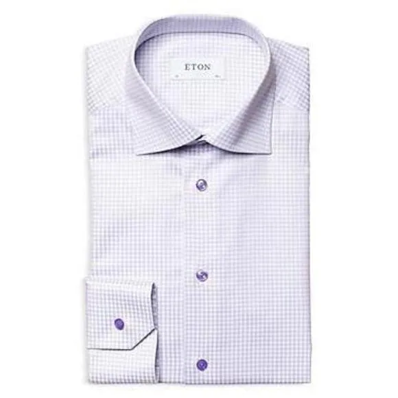 Eton Slim Fit Check Stretch Dress Shirt 16 Slim