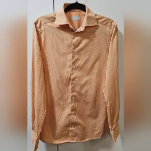Eton Slim Fit Striped Button Down Dress Shirt Orange Men's Size 37 14 1/2