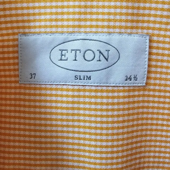 Eton Slim Fit Striped Button Down Dress Shirt Orange Men's Size 37 14 1/2