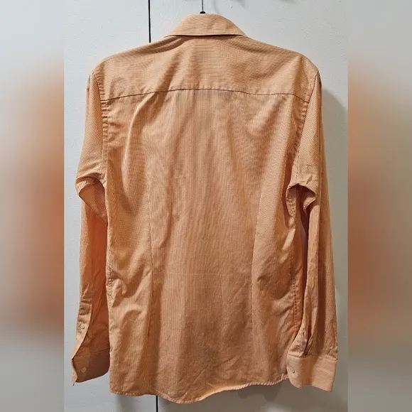 Eton Slim Fit Striped Button Down Dress Shirt Orange Men's Size 37 14 1/2