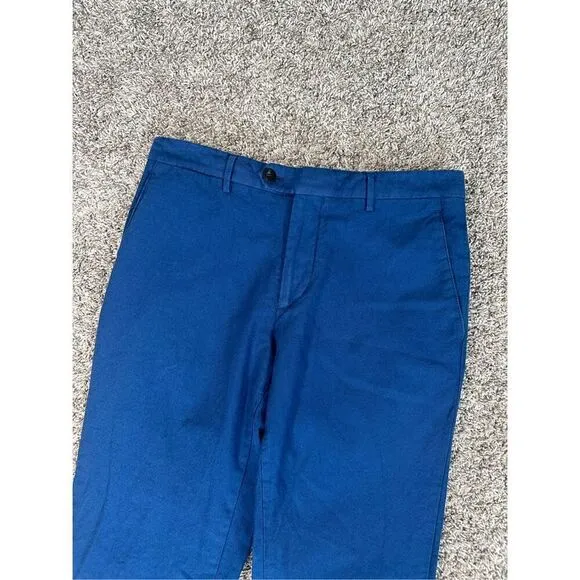 etro made in italy 46 men’s slim fit wool/cotton blue pants 30x30 flat front