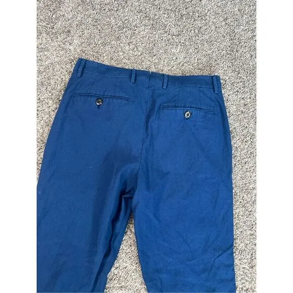 etro made in italy 46 men’s slim fit wool/cotton blue pants 30x30 flat front