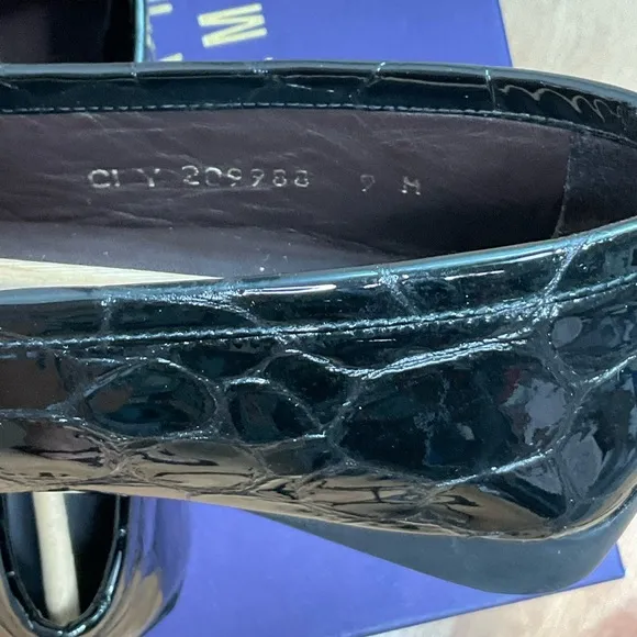EUC in box patent leather croc embossed square toe slip on loafers