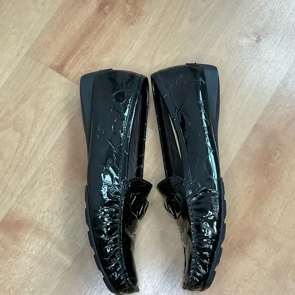 EUC in box patent leather croc embossed square toe slip on loafers